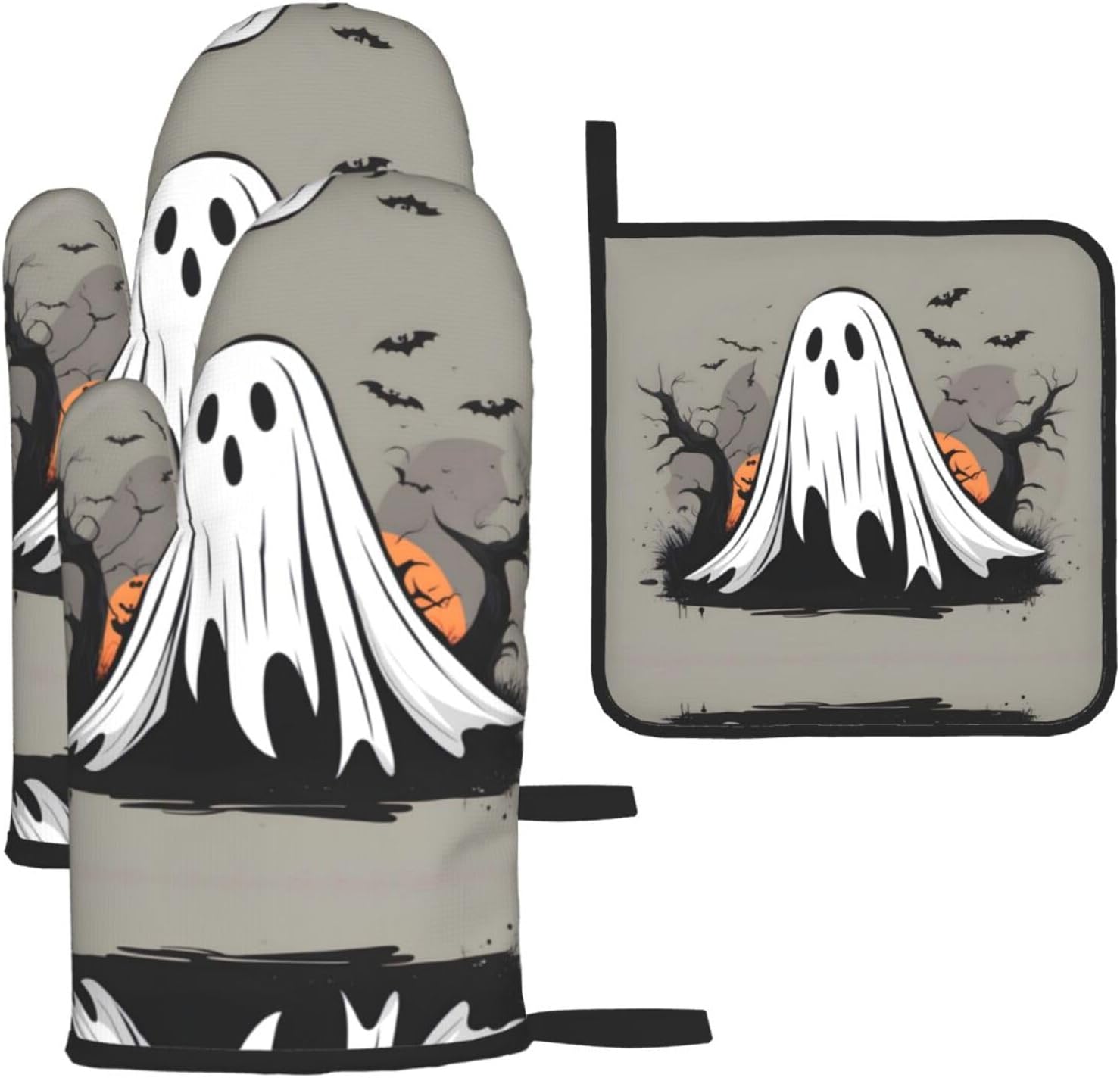 Halloween Ghost Pattern Thicken Pot Holder Set - Durable Waterproof Must-Have Kitchen Tool