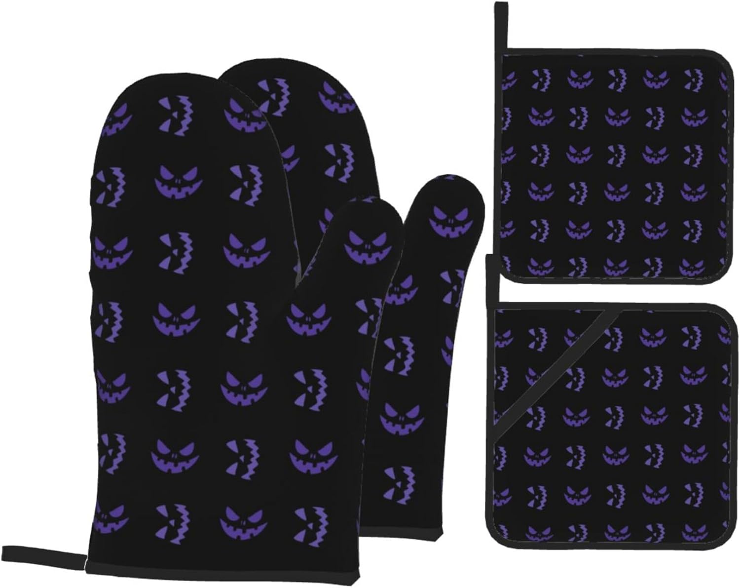 Halloween Purple Scary Ghost Oven Mitts and Pot Holders Sets of 4