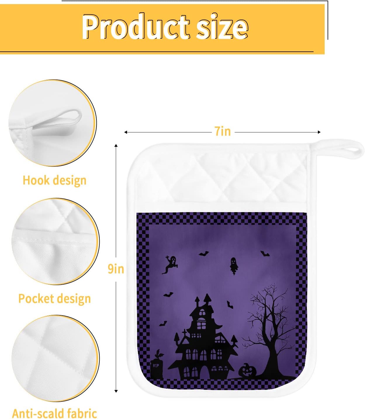 Haunted House Purple Pot Holders with Pocket for Kitchen