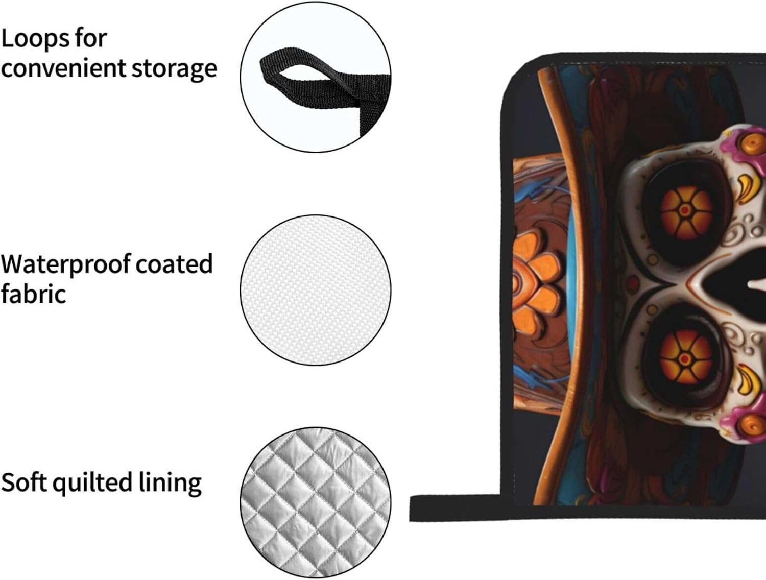 4-Piece Waterproof Oven Mitt Set Heat-Resistant Mexican Halloween Skull Prints