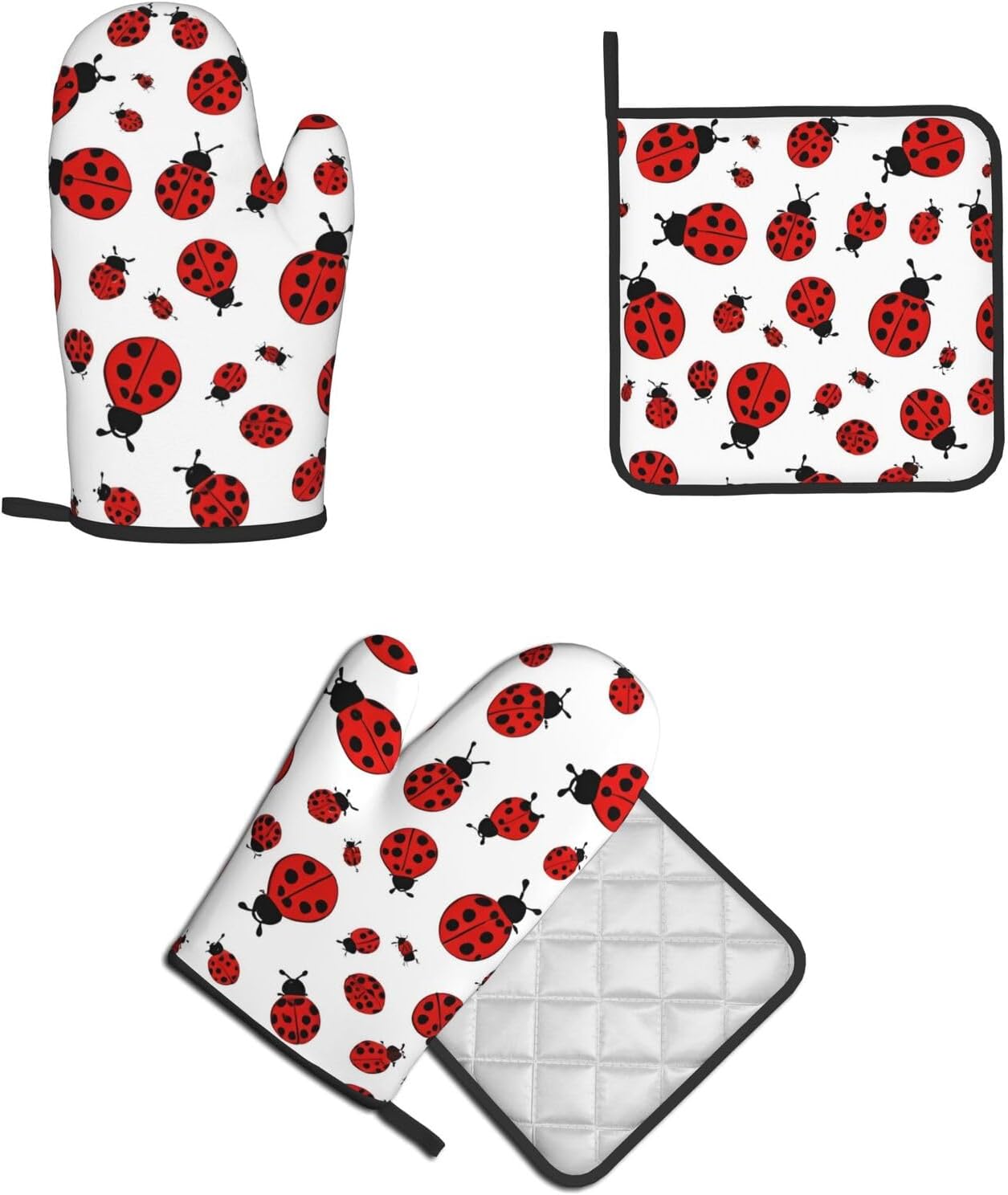 Quopvn Ladybug Oven Mitts and Pot Holders 2pcs Set