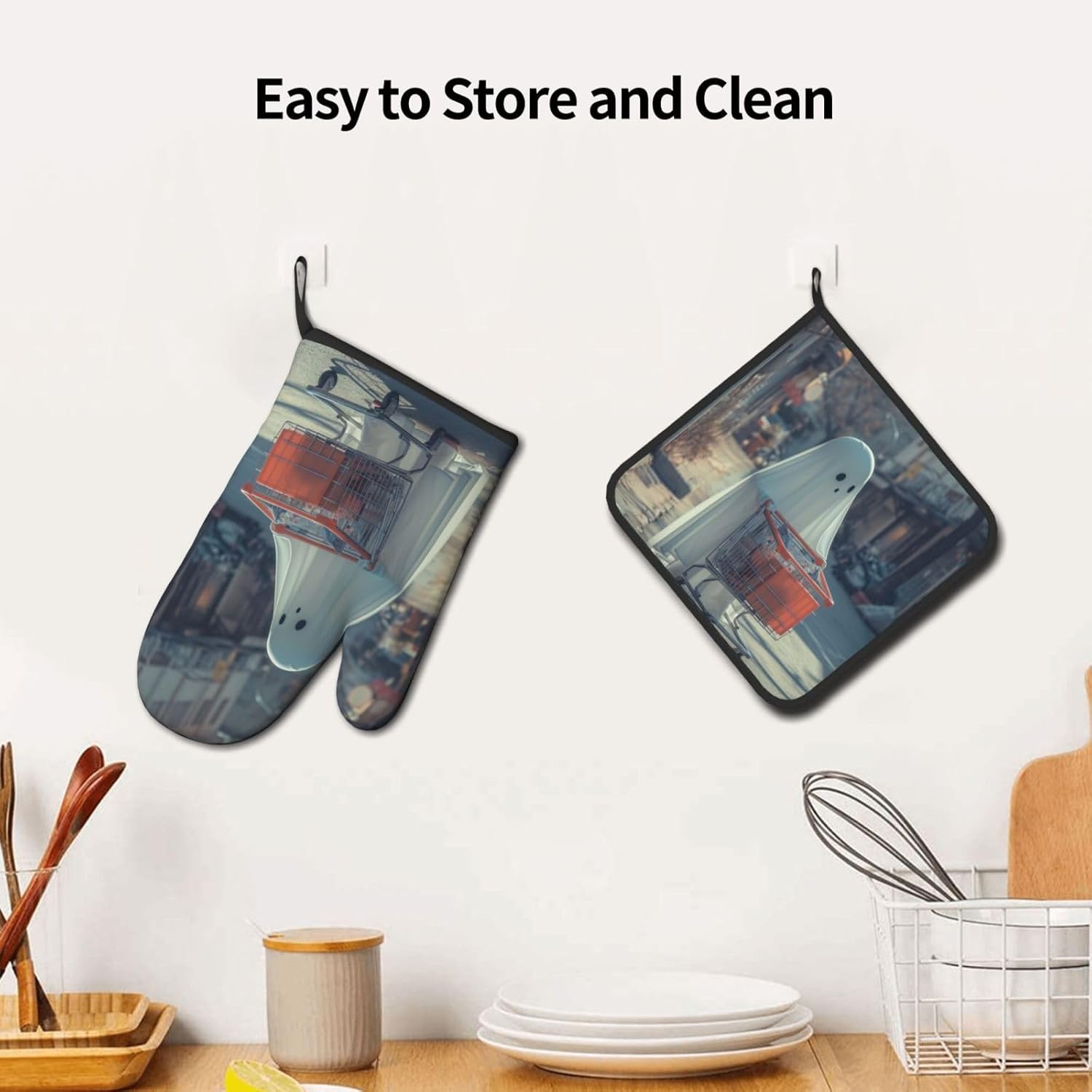 Gjieliness Funny Halloween Ghost Oven Mitts and Pot Holders Set 1