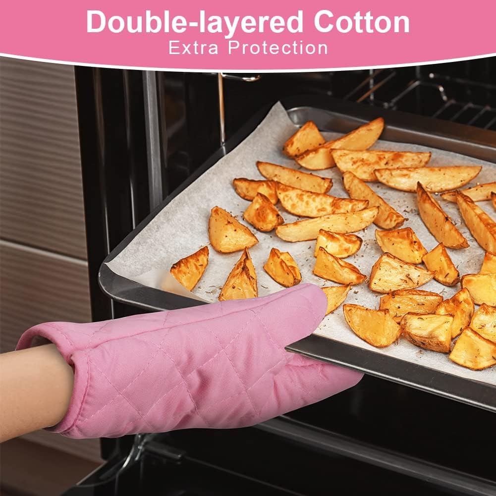 AUAUY Pink Oven Mitt Heat Resistant Non-Slip Kitchen Gloves