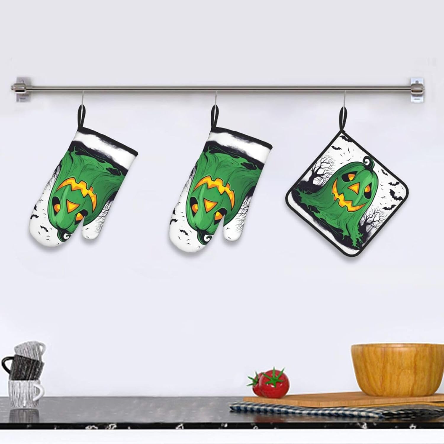 Thermal Oven Mitts for Halloween Heat-Resistant Kitchen Pots Grills