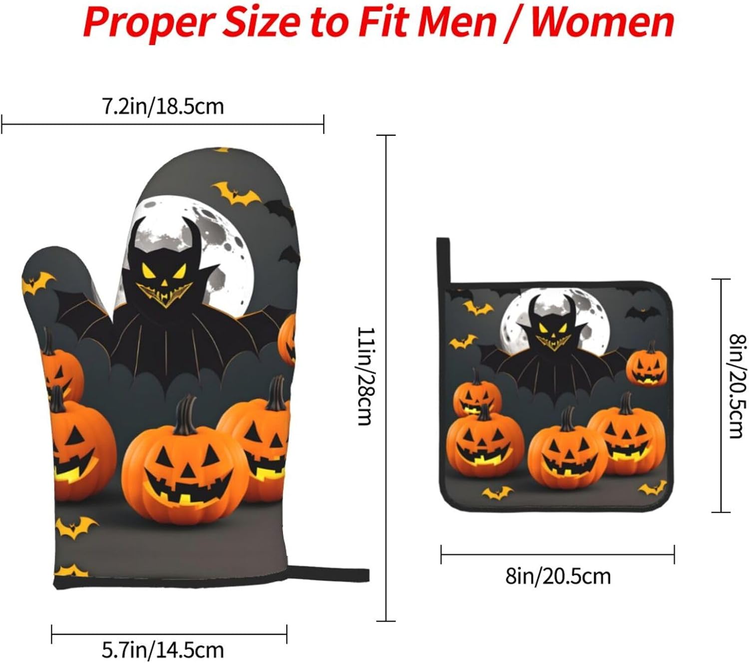 Halloween Moon Bat Pumpkin Oven Mitts Set