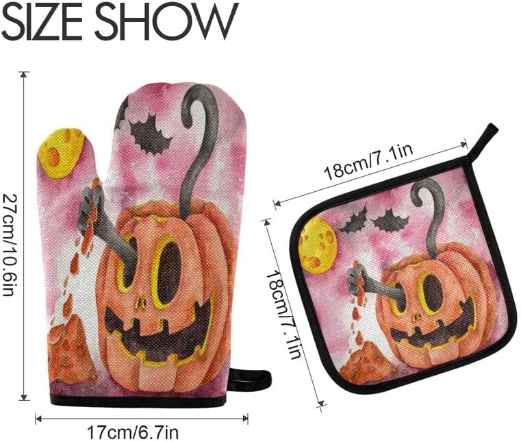 SPOOKYHe Halloween Funny Pumpkins Oven mitts Cat pot Holder SetF Halloween