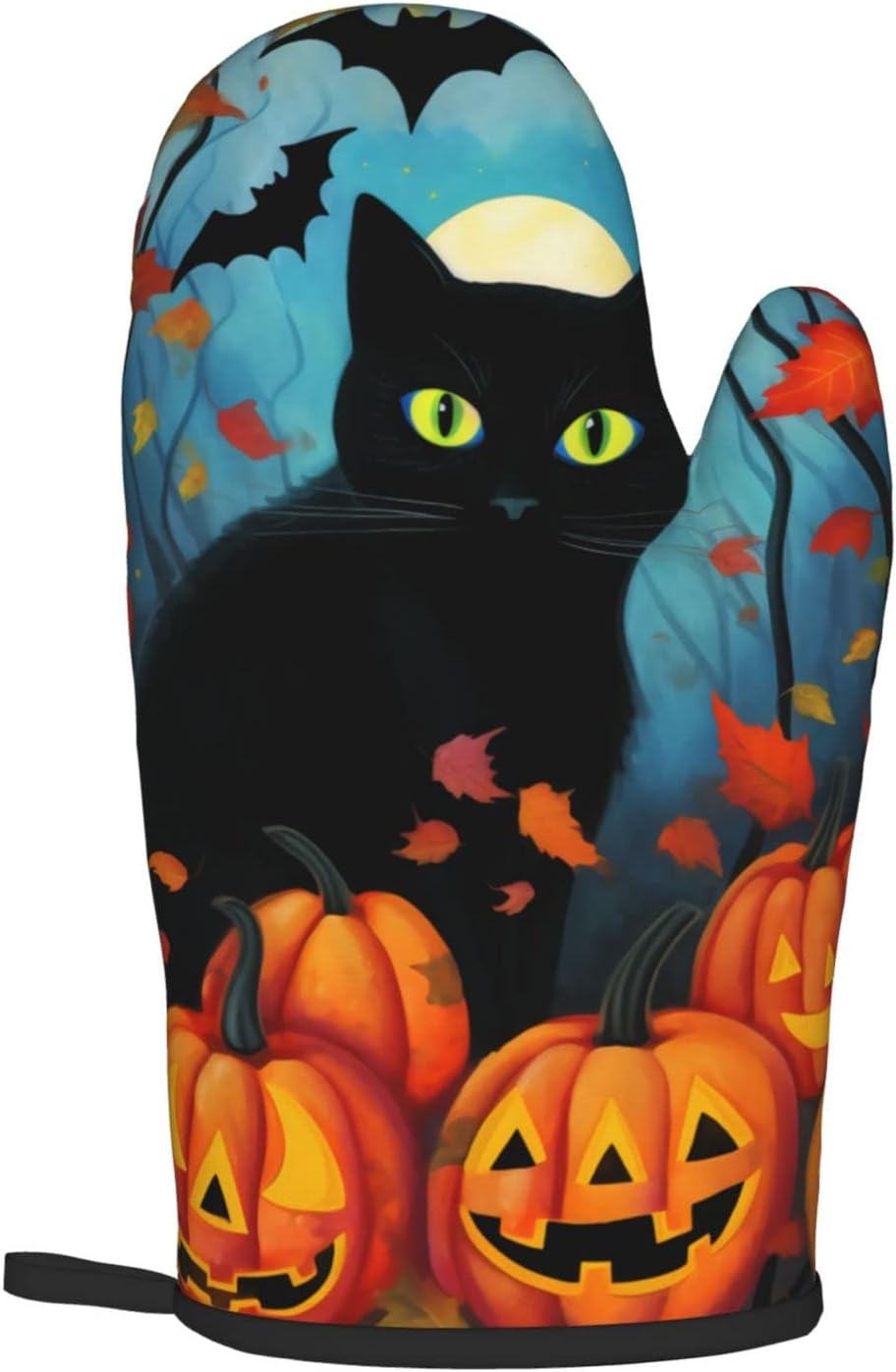 Dewoofly Black Cat Halloween Oven Mitts and Pot Holders Set