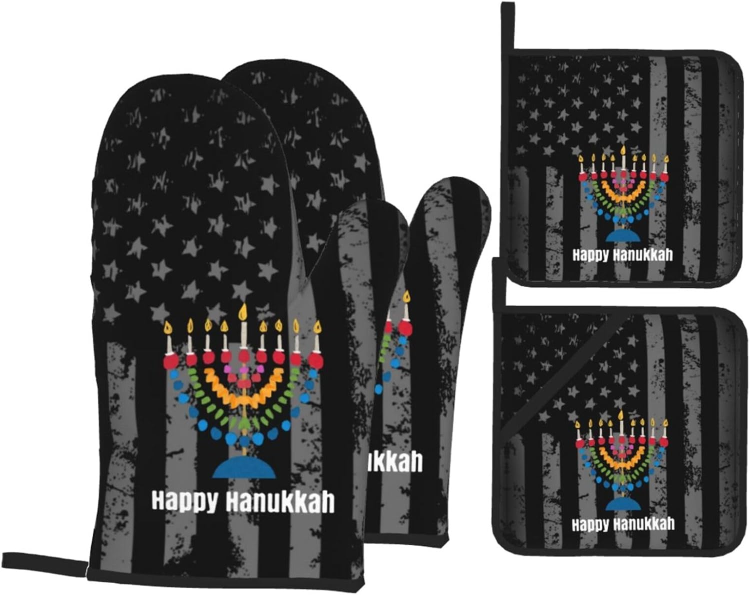Happy Hanukkah Oven Mitts and Pot Holders Set 4 PCS