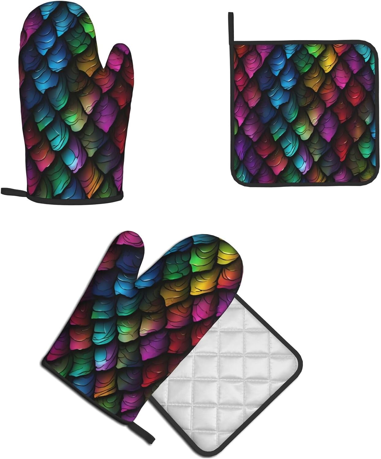Quopvn Dragon Scale Printed Oven Mitts Pot Holders 2PCS Set