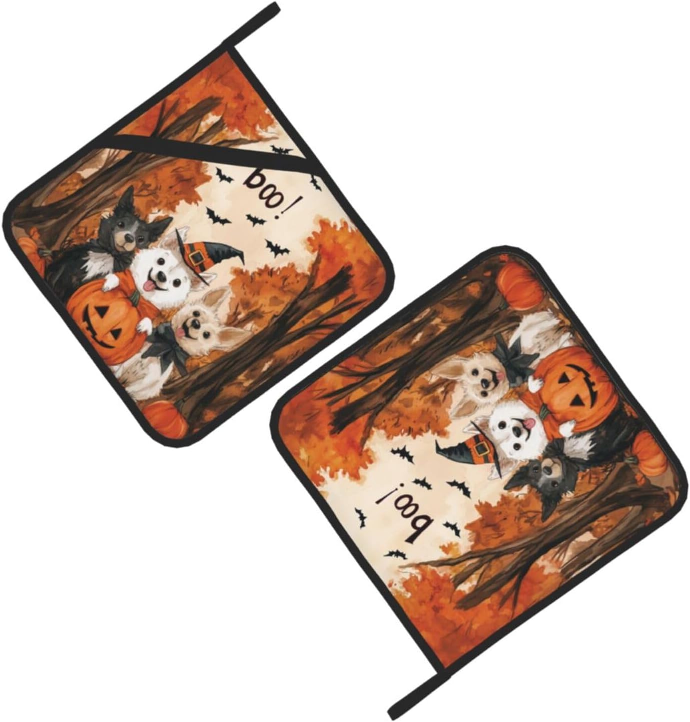 2-Piece Halloween Ghost Dog Pot Holder Mat Heat-Resistant Fun