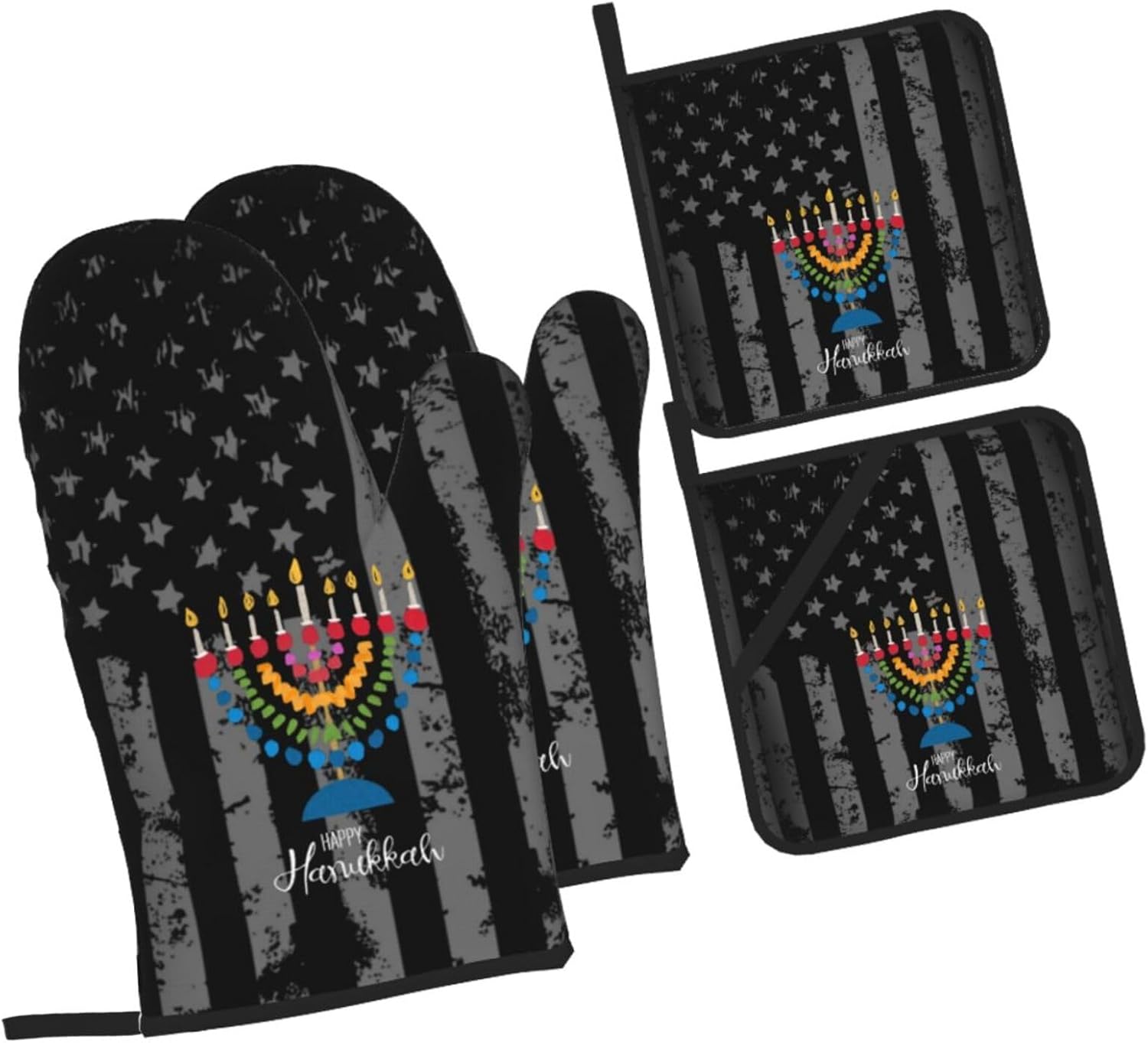 Rqwaaed Happy Hanukkah 2023 Oven Mitts and Pot Holders Set 4PCS