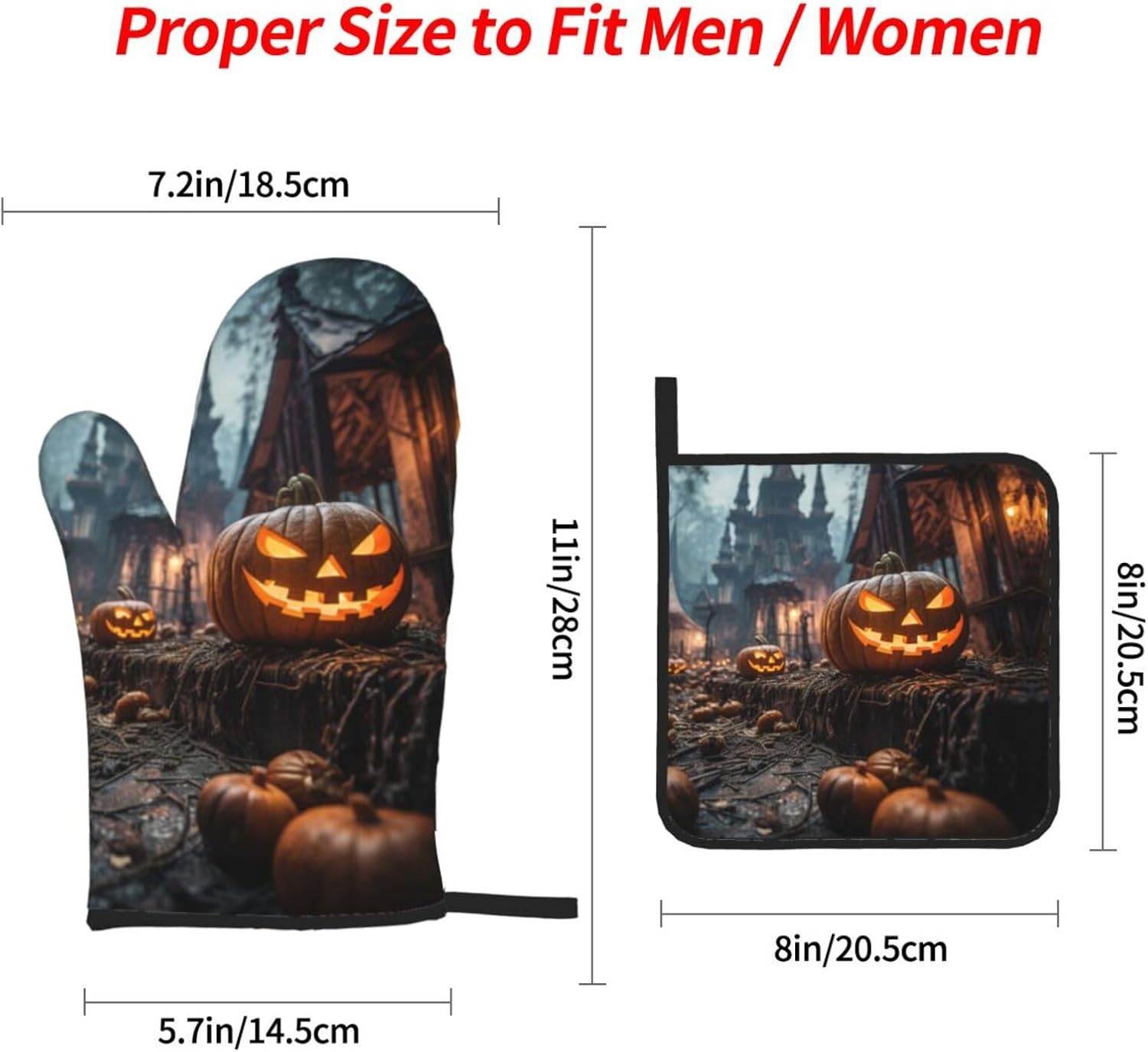 Halloween Pumpkins Print Oven Mitts and Pot Holders Set for Kitchen Use