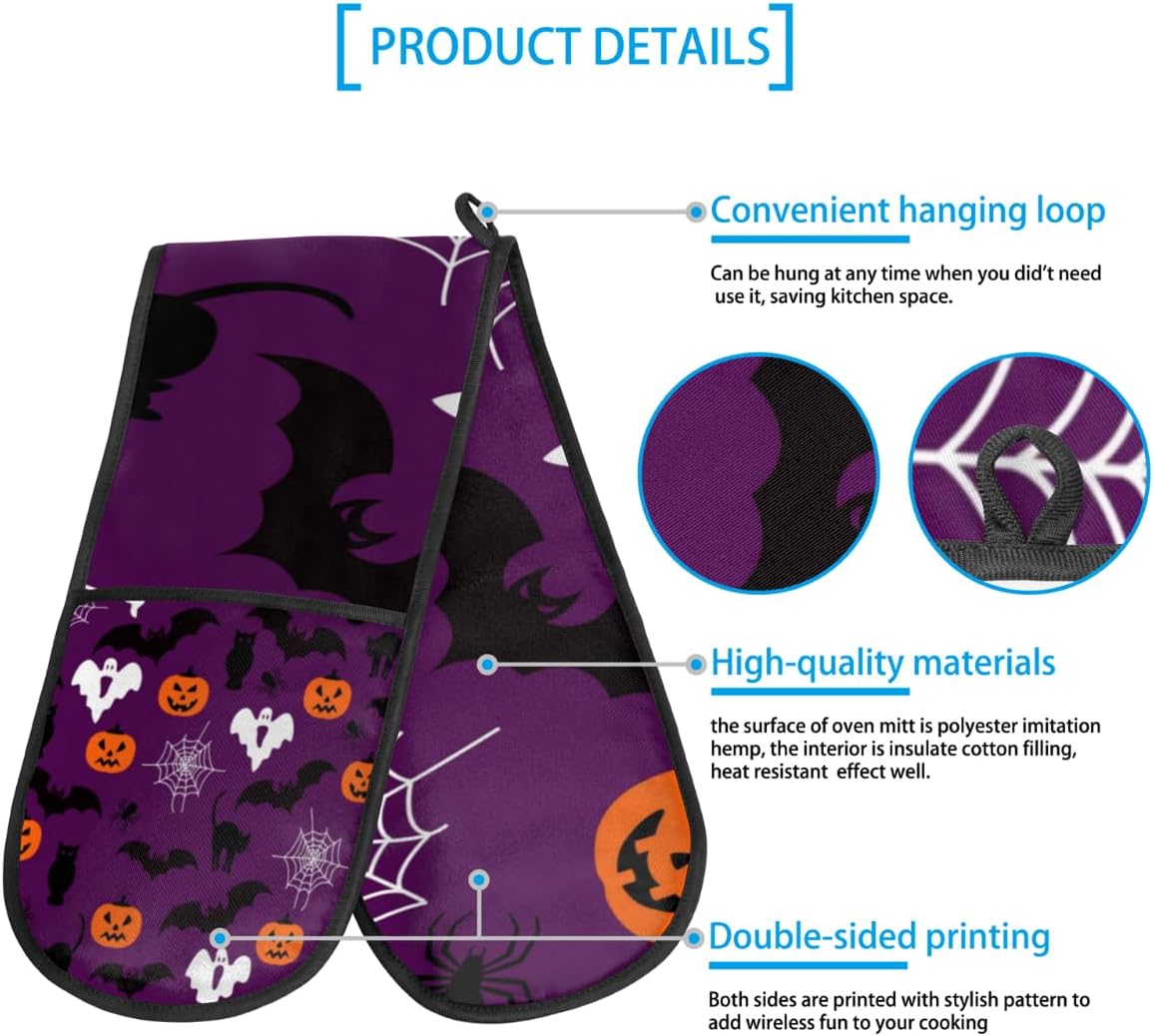 Halloween Pumpkin Double Oven Mitt Heat Resistant Kitchen Gloves