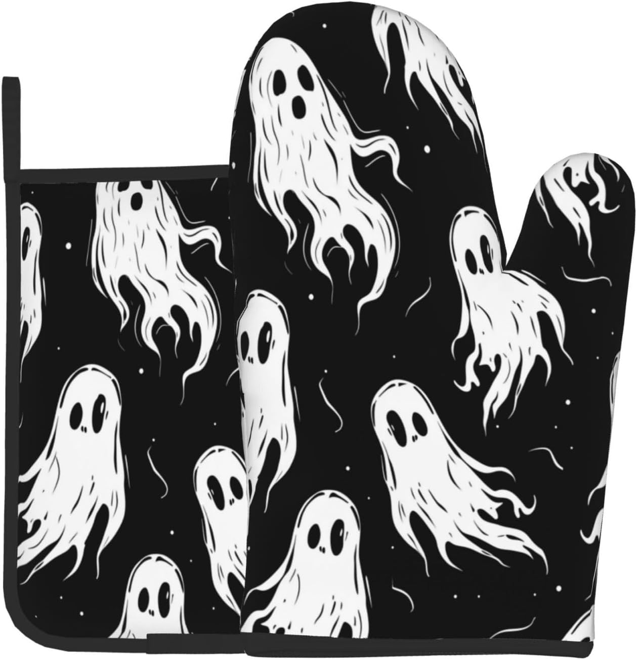 Gothantine Halloween Ghost Oven Mitts Pot Holders Set