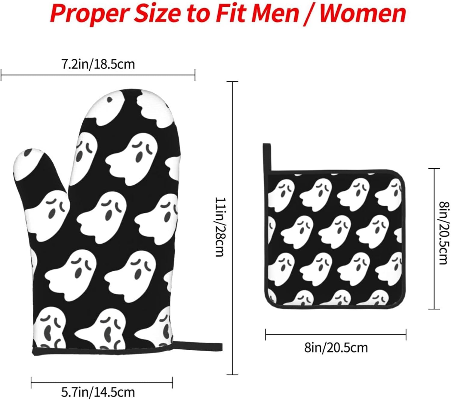 Halloween Ghost Pattern Heat-Resistant Oven Mitt Set for Cooking Baking
