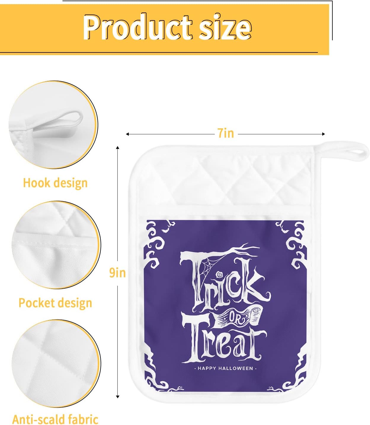 JasmineM Halloween Purple Potholders Set of 5 with Hanging Loops