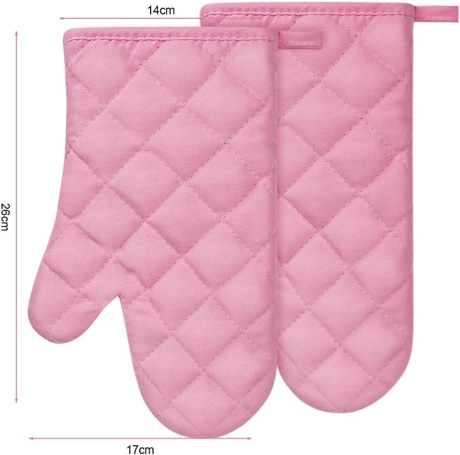 AUAUY Pink Oven Mitt Heat Resistant Non-Slip Kitchen Gloves