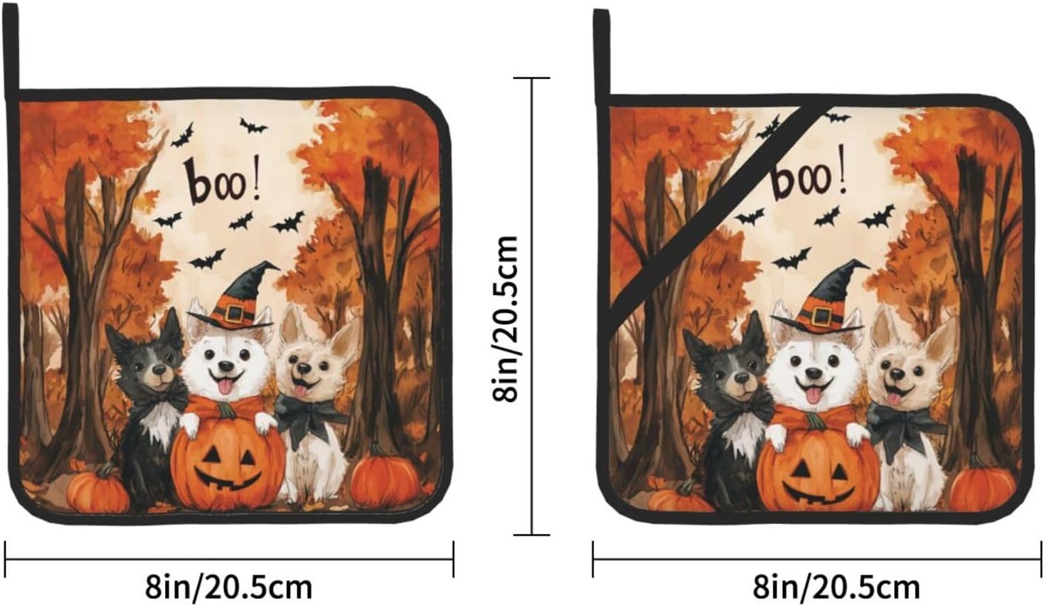 2-Piece Halloween Ghost Dog Pot Holder Mat Heat-Resistant Fun