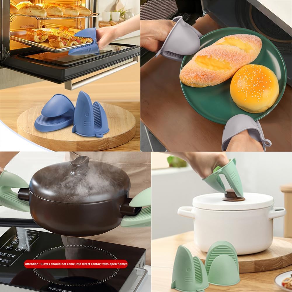 Mini Oven Gloves Silicone Heat Resistant Cooking Pinch Mitts Potholder Blue