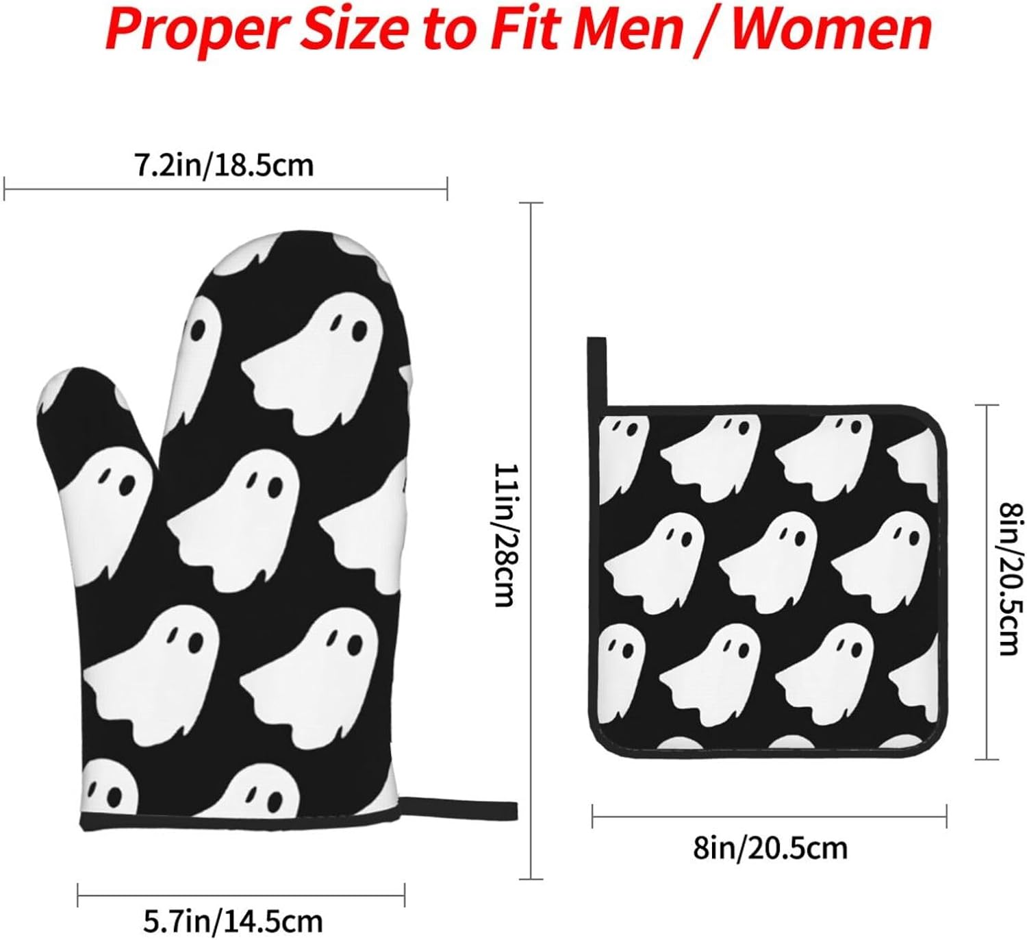 Cute White Halloween Pattern Oven Mitts and Pot Holders Set