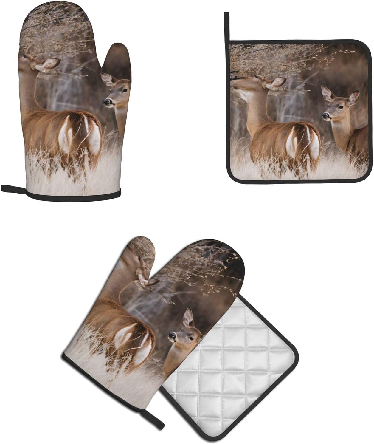 Free Whitetail Deer Printed Oven Mitts Pot Holders Set - Heat-Resistant Kitchen Potholders