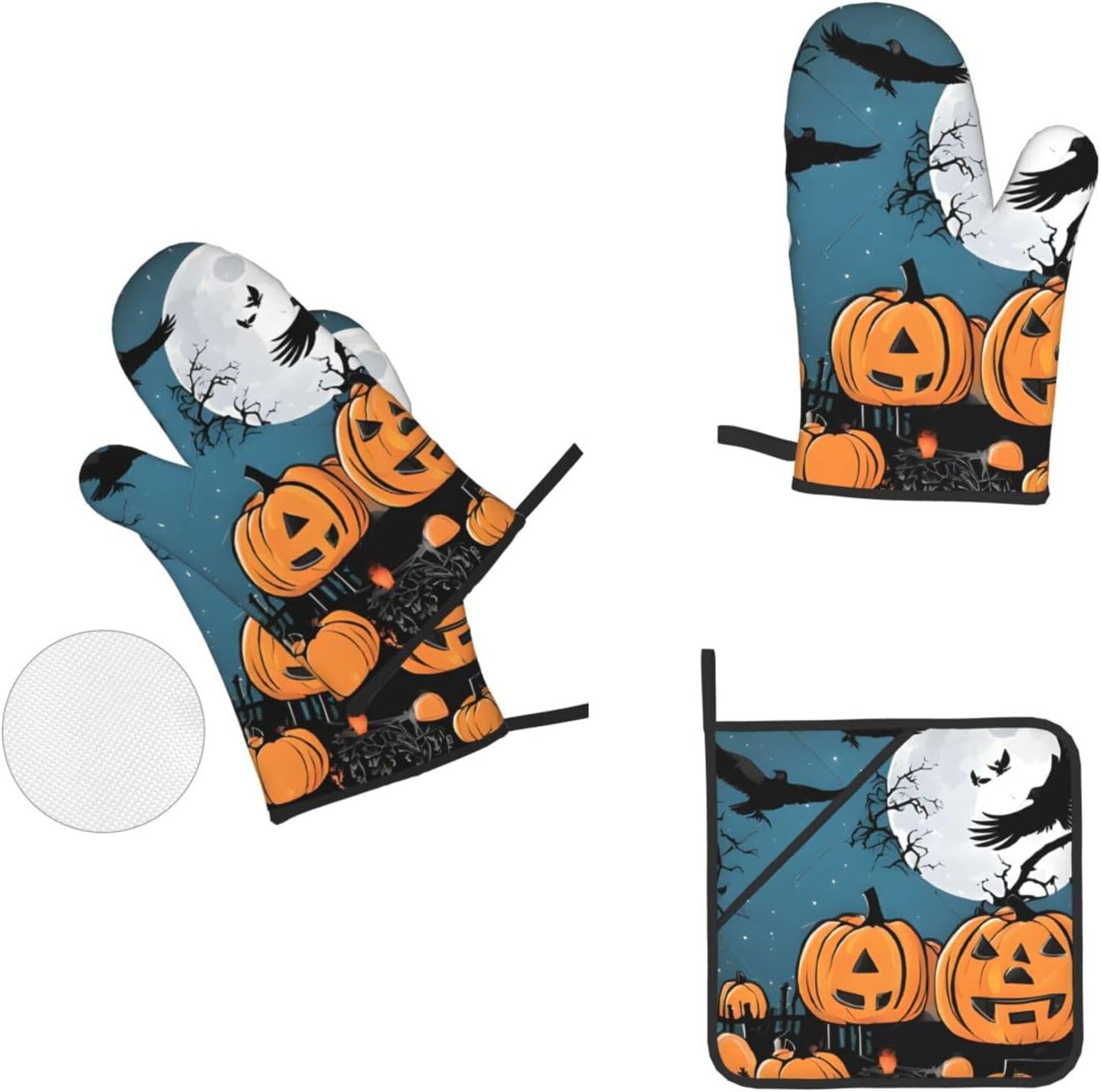 4-Piece Halloween Pumpkin Oven Mitts and Pot Holders Set