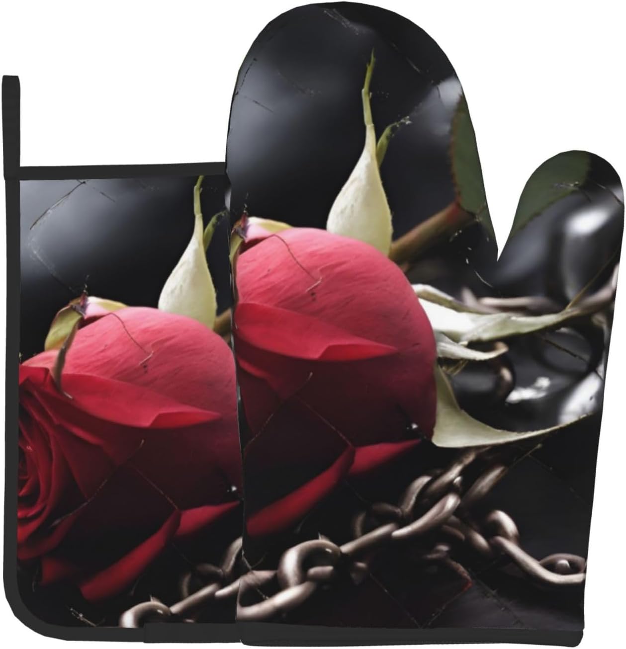 Cozy Black Rose Oven Mitts Set for Cooking