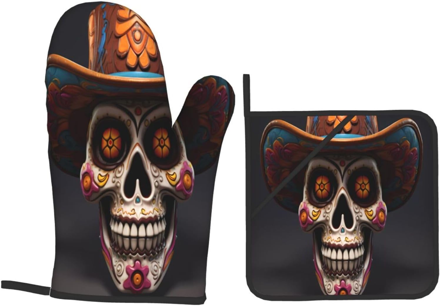 Halloween-Oriented Heat-Resistant Oven Mitt Set for Kitchen Use