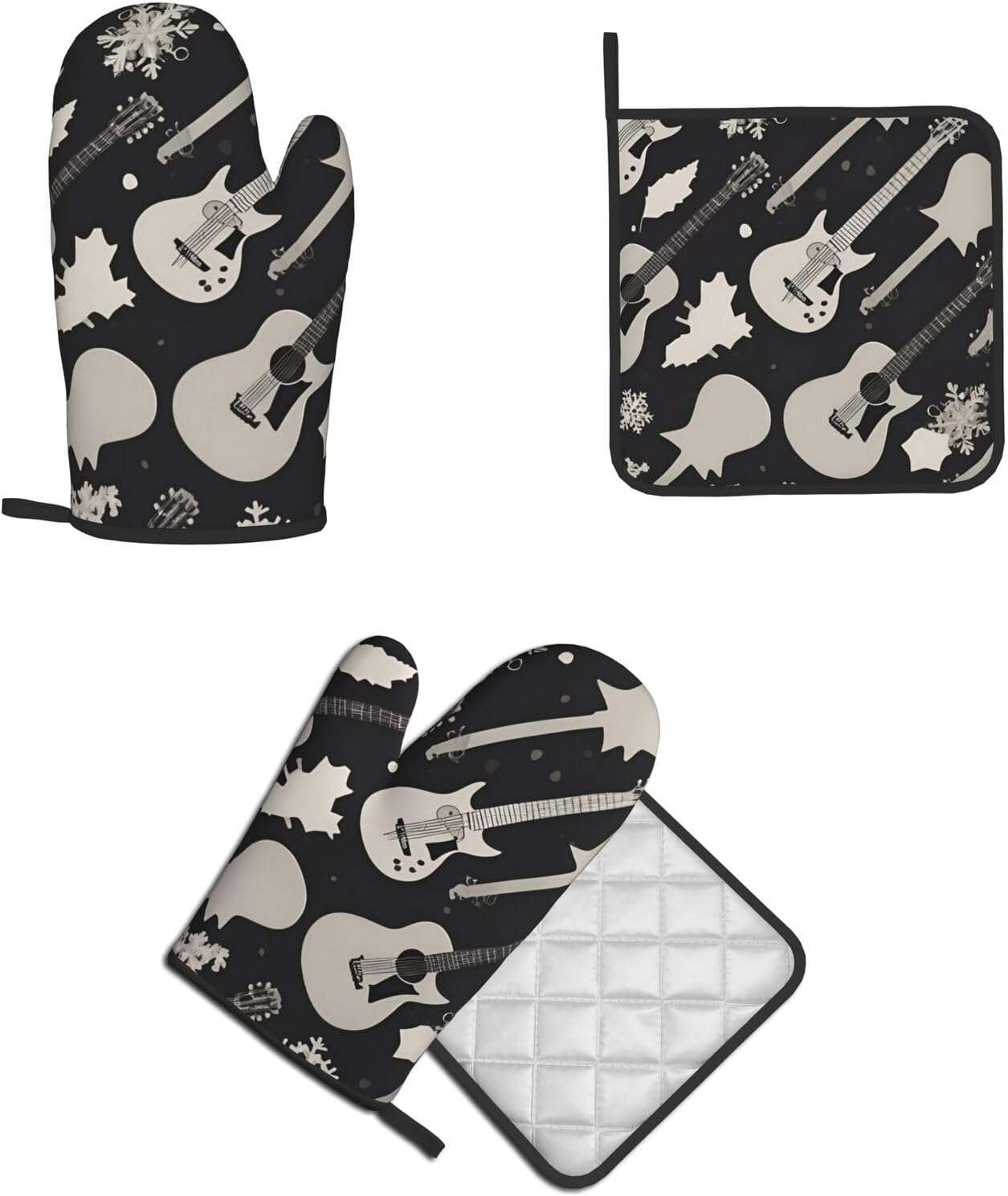 Guitar Pattern Oven Mitts Pot Holders 2-Piece Set