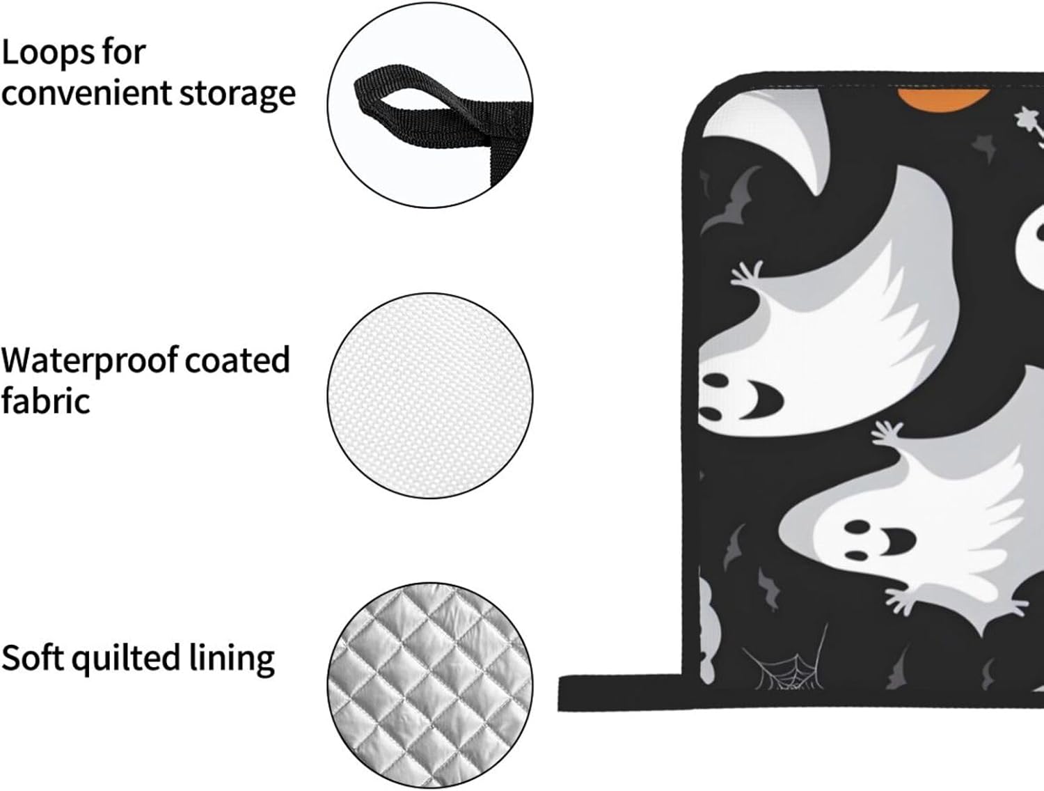 Oven Mitts Set of 4 with Heat-Resistant Black and Halloween Ghost Prints