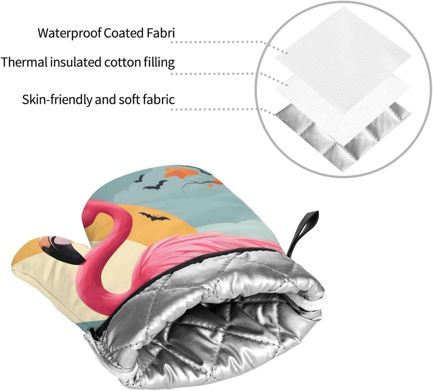 YYHHAOFA Cartoon Halloween Flamingo Oven Mitt Set - 4-Piece Insulated Kitchen Baking Tools