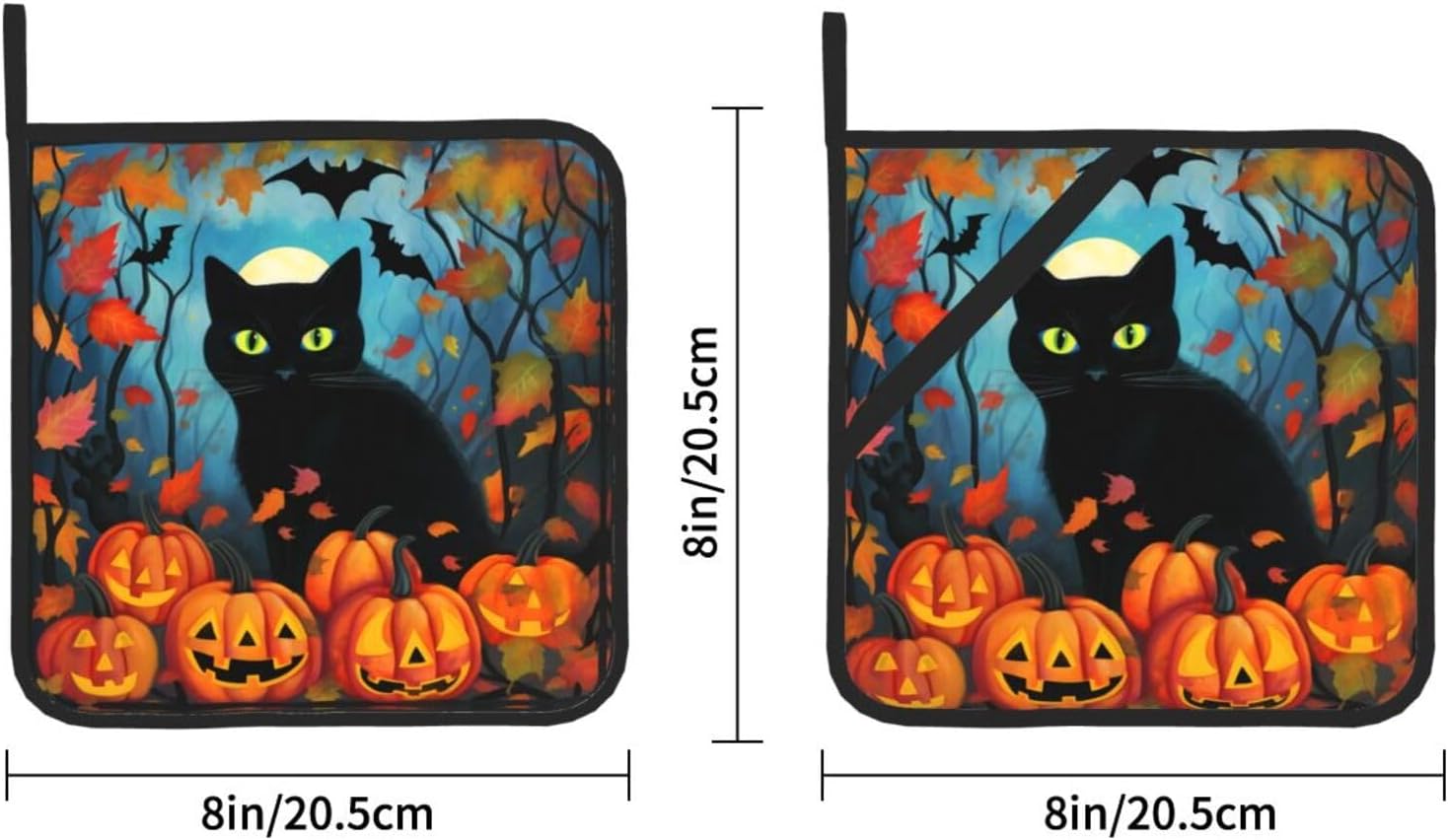 Halloween Black Cat Pumpkin Leave Pot Holder Set