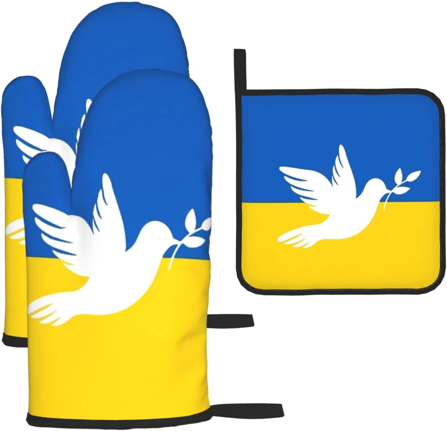 Dove Ukraine Flag Oven Mitts and Pot Holders Set