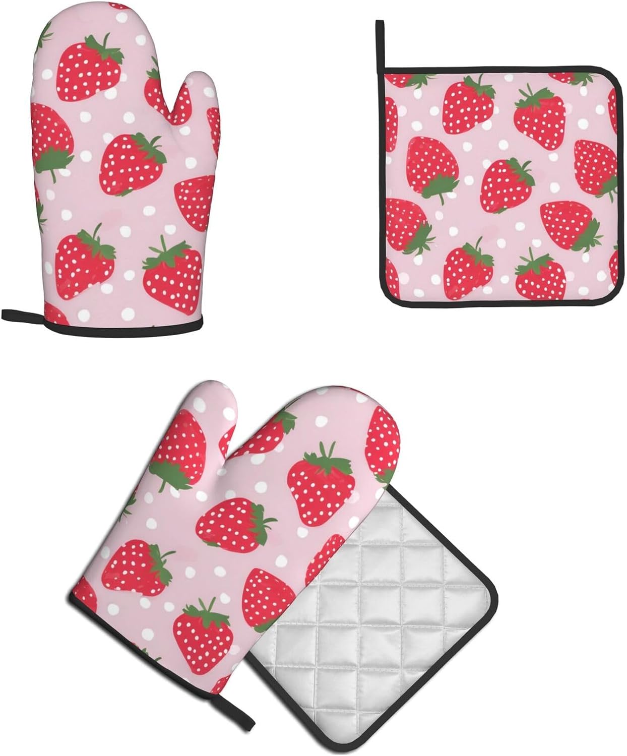 Strawberry Oven Mitts and Pot Holders 2pcs Set
