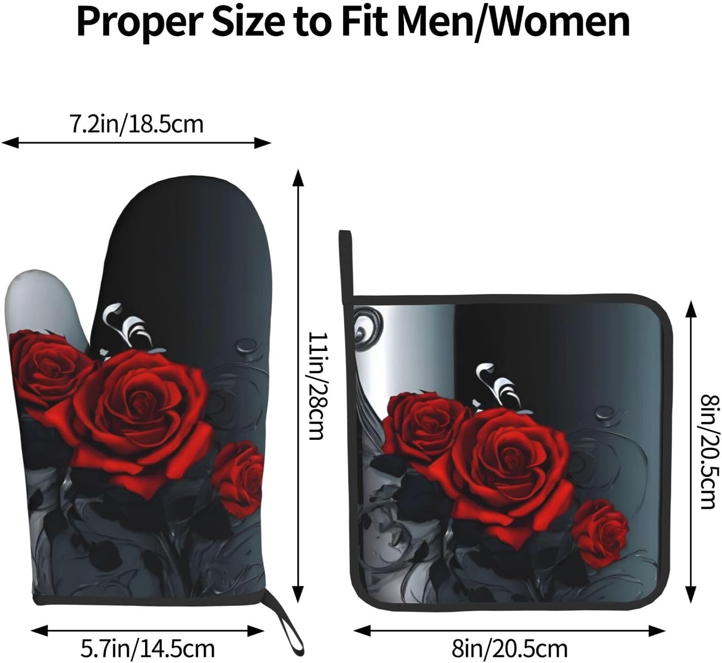Pretty Roses Heat-Resistant Oven Mitt and Pot Holder Set