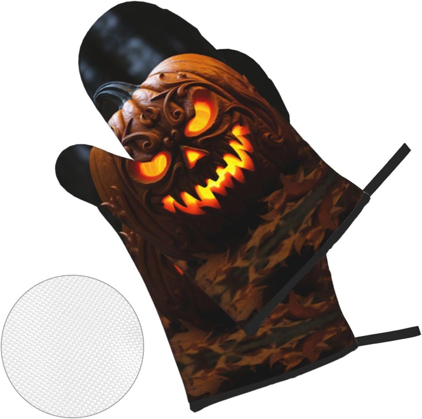 Halloween Spooktacular Pumpkin Print Oven Mitts Pot Holders Set