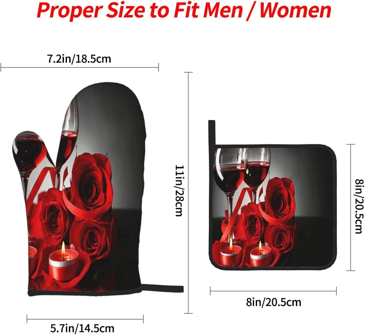 DONMYER Red Rose Oven Mitts and Pot Holders Set of 4