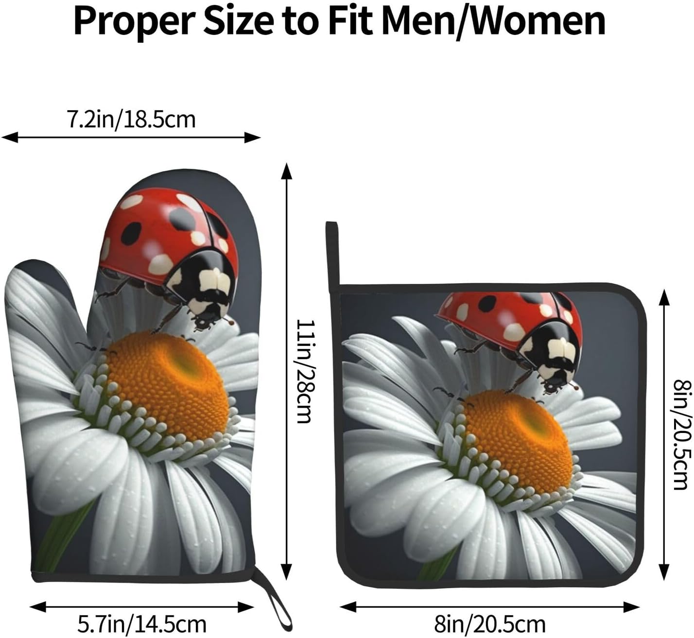 Cute Ladybug Daisy Oven Mitts Pot Holders Set