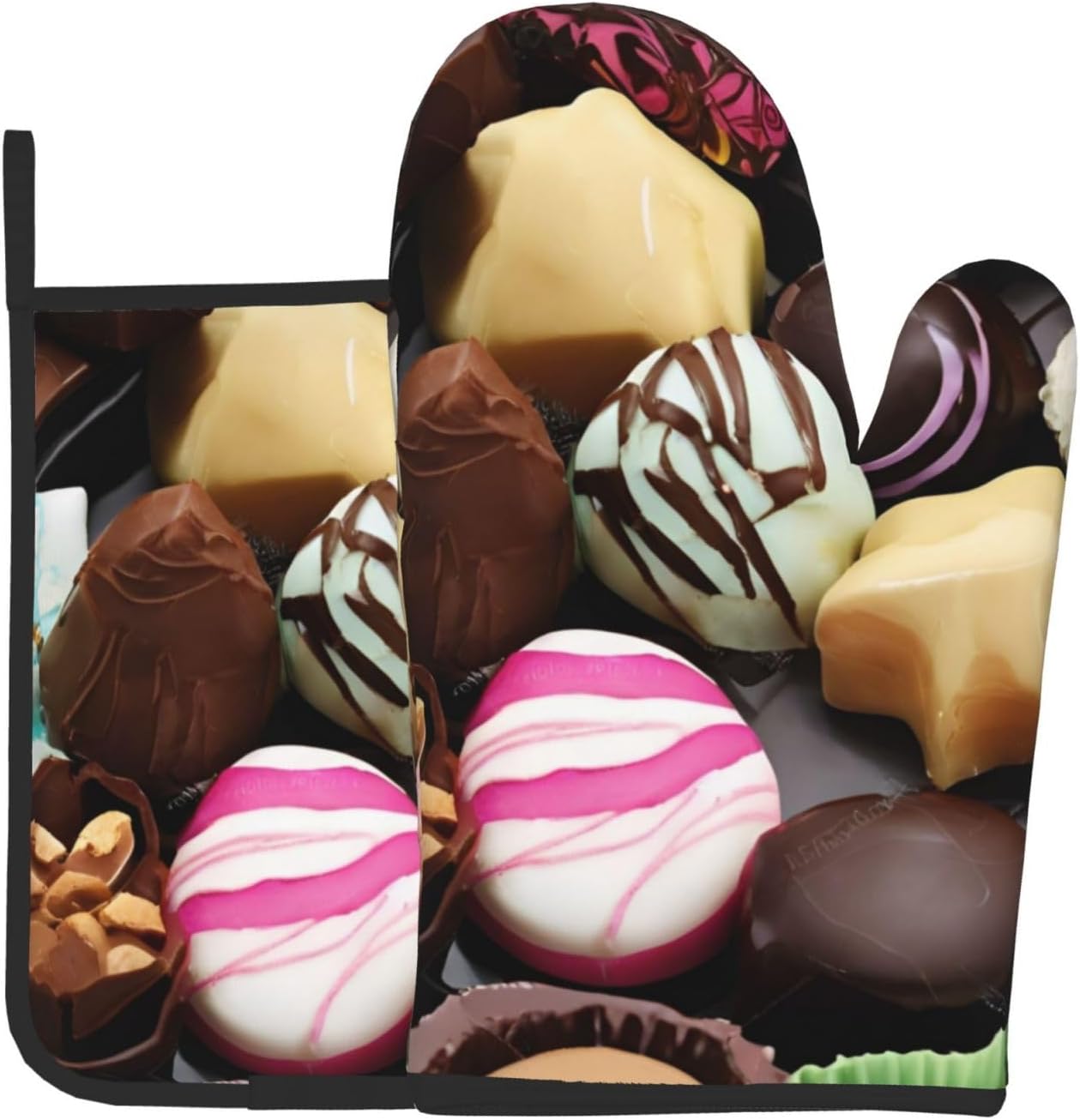 Quopvn Chocolate Printed Oven Mitts and Pot Holders Set