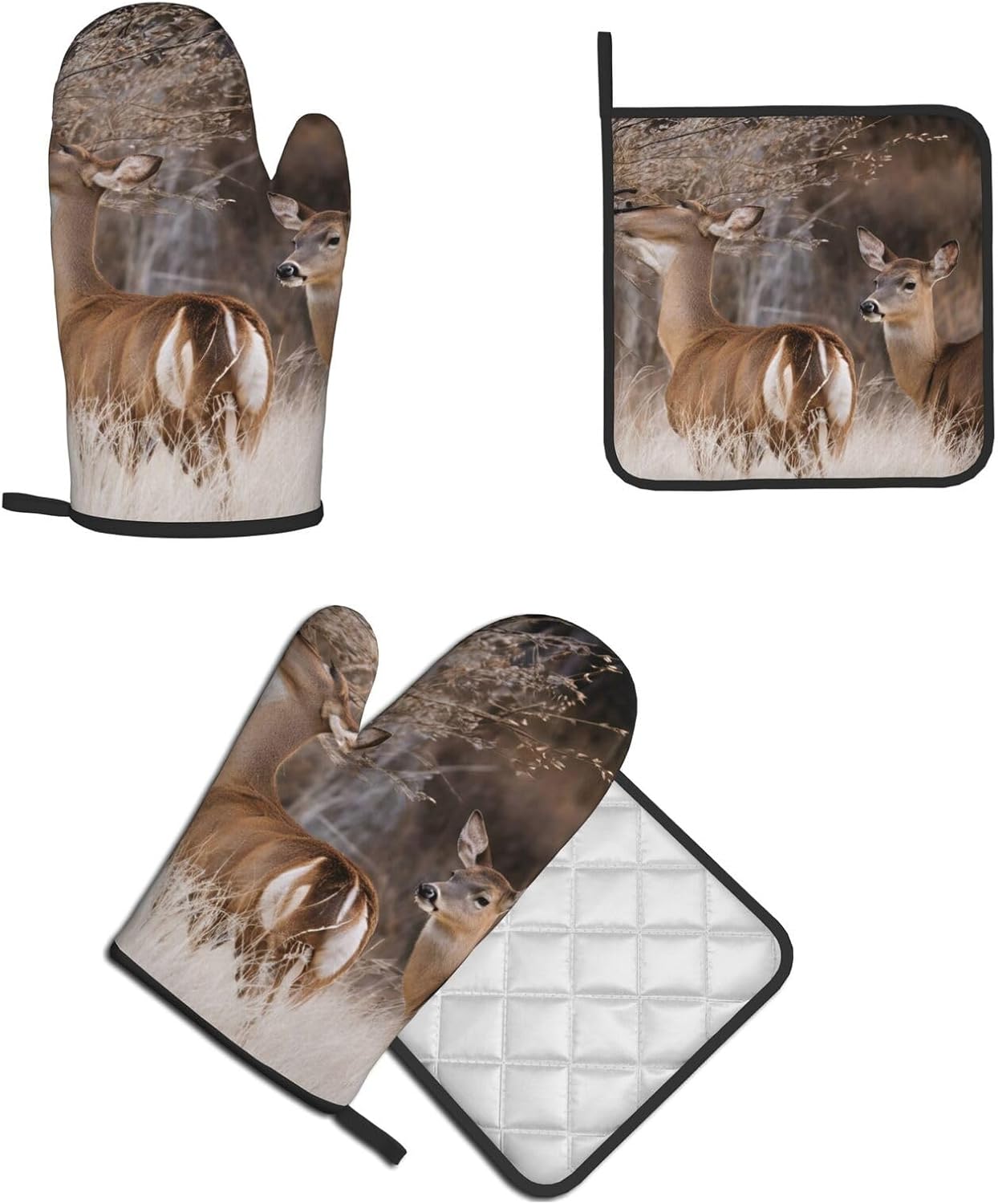 Free Whitetail Deer Printed Oven Mitts Pot Holders Set - Heat-Resistant Kitchen Potholders