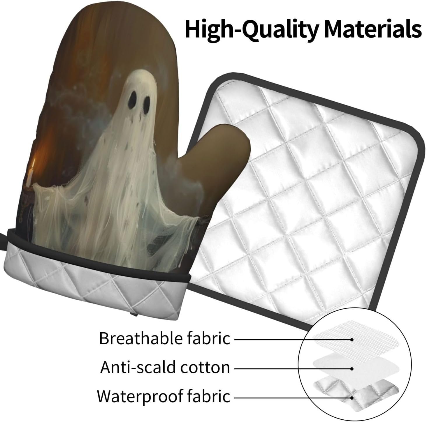 Gjieliness Halloween Ghost and Candle Oven Mitts Set