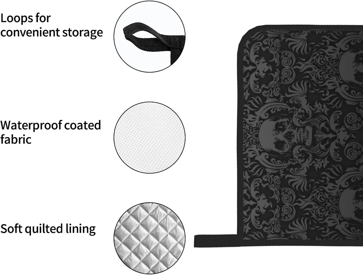 Gothic Skull Oven Mitt and Pot Holder Set 4-Piece Spell of Protection
