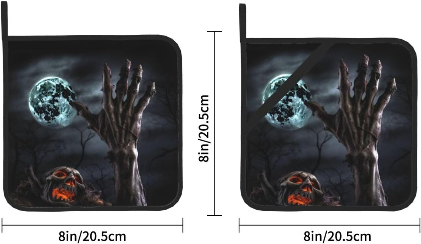 Zombie Hand Dark Halloween Potholder Set