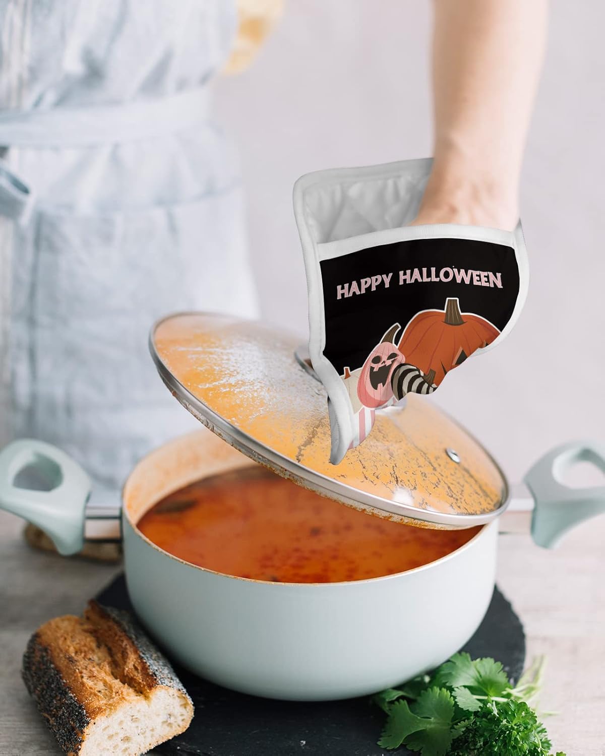 5PCS Halloween Orange Potholders for Kitchen Use