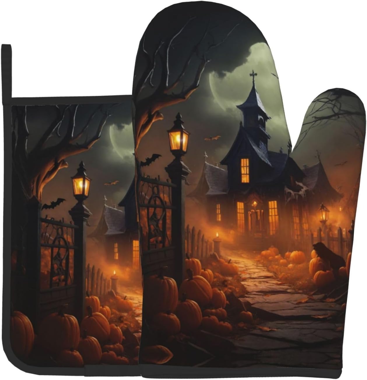 Scary Halloween Oven Mitts Pot Holders Set - Heat-Resistant Cooking Gloves Baking Pots