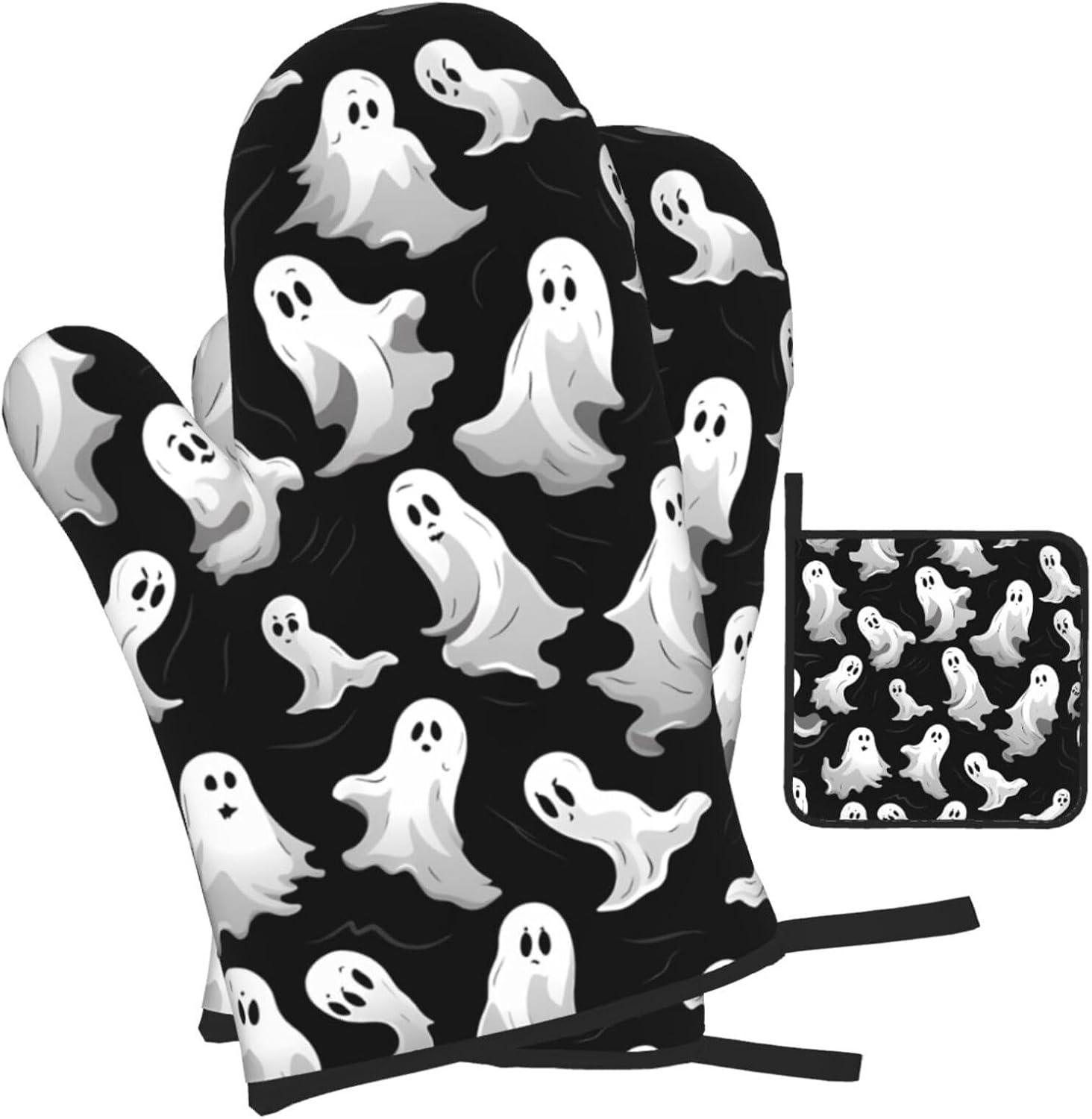 3PCS Halloween Goth Oven Mitts and Pot Holders Set