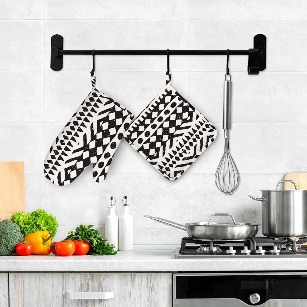 Thick Silicone Heat Resistant Oven Mitts Pot Holders Set with Tribal Design