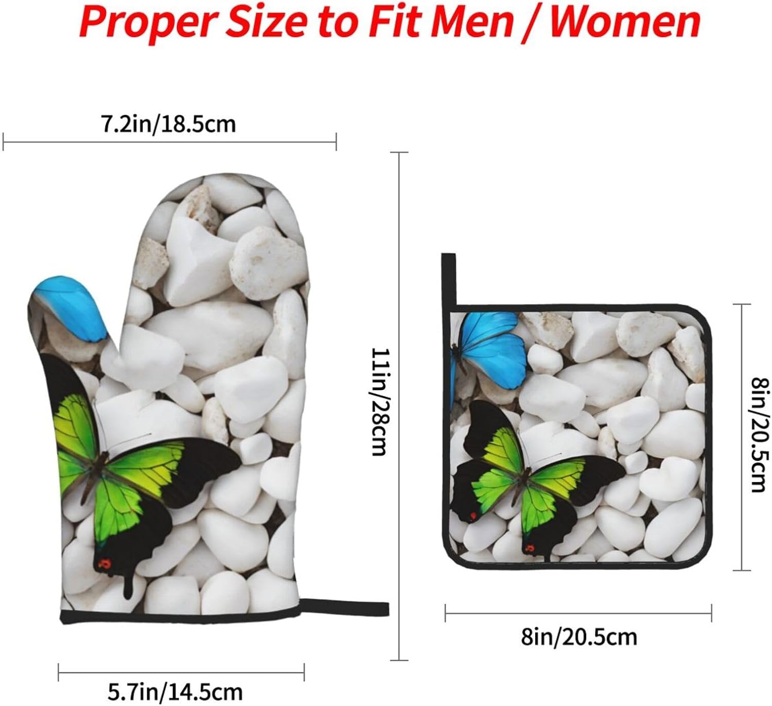 Quopvn Blue Butterfly Green Stone Oven Mitt Set