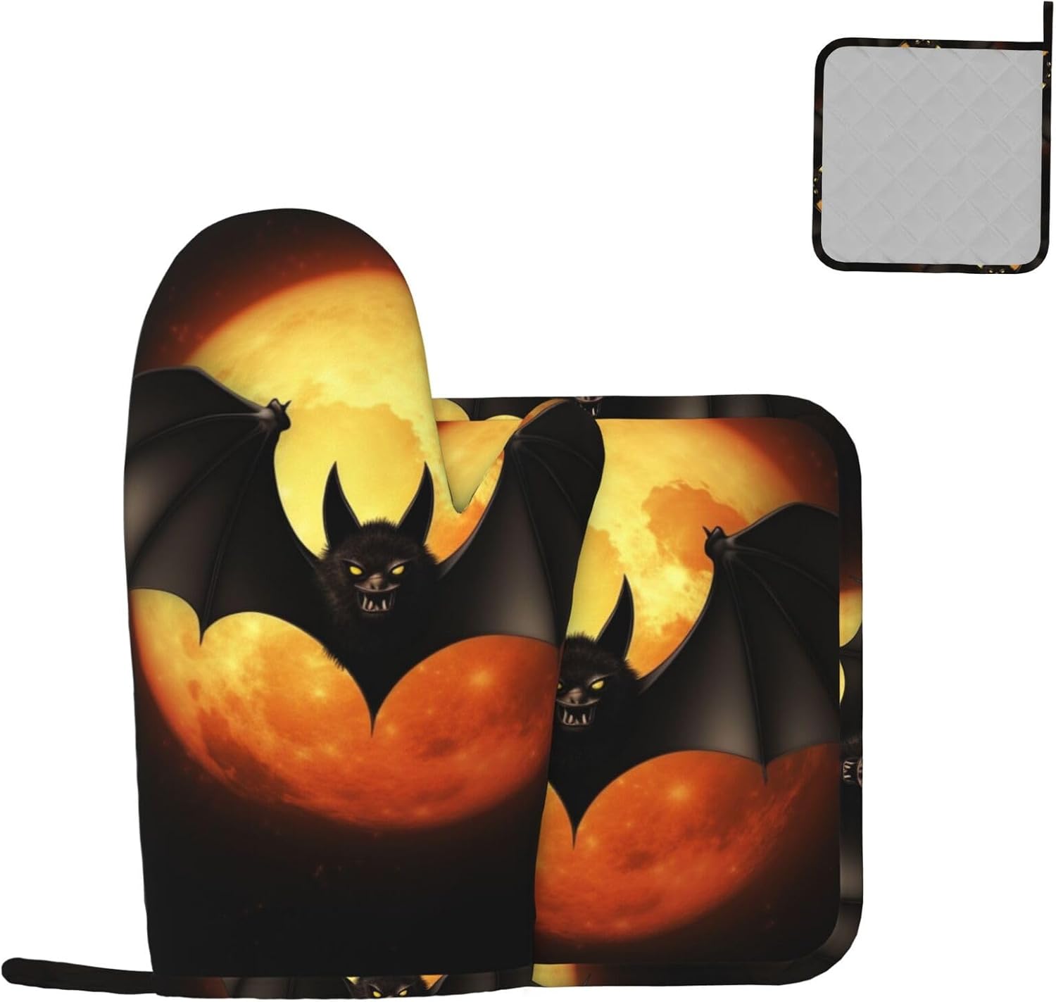 Halloween Compatible Silicone Oven Mitts and Pot Holders Set of 2
