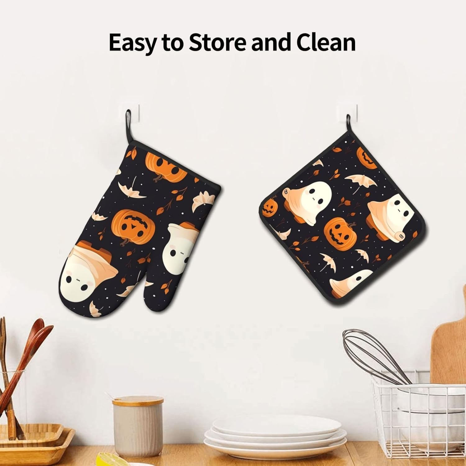 Premium Halloween Oven Mitts and Pot Holders Set for Baking BBQ